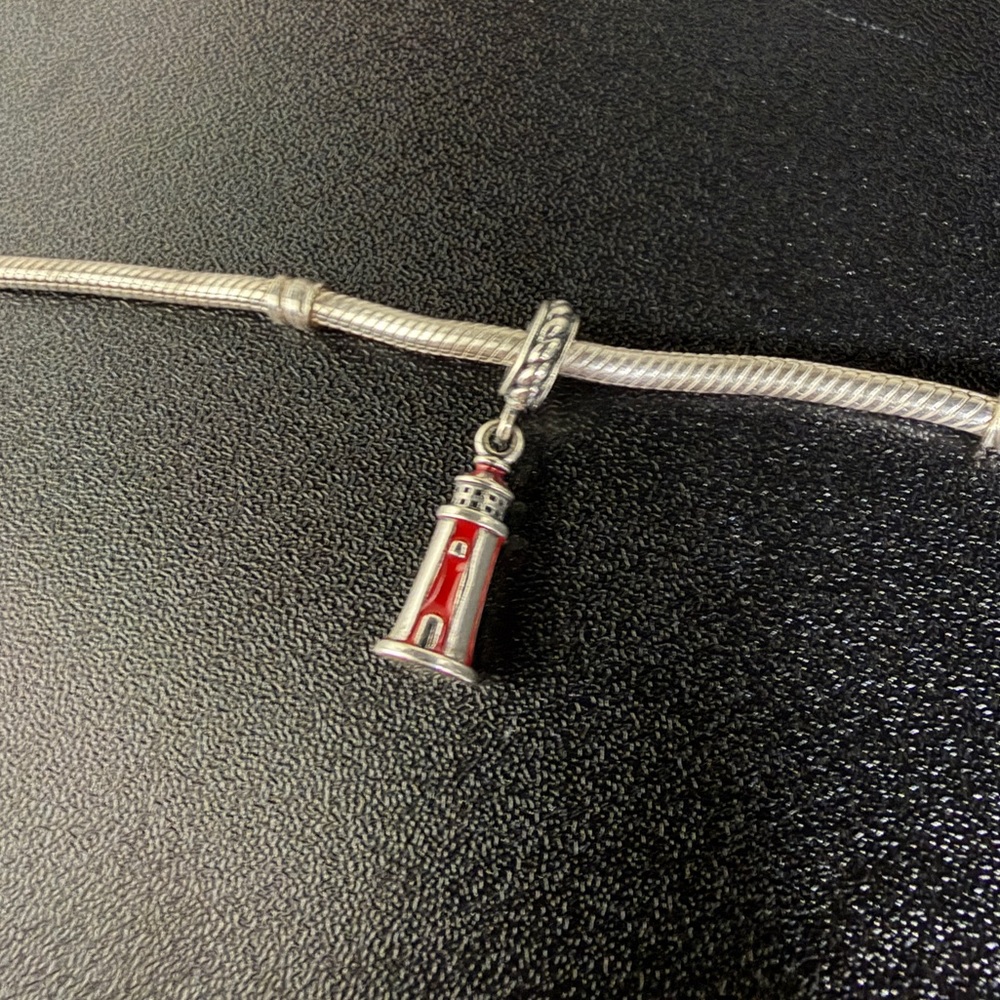 Retired Pandora Silver and Enamel Lighthouse Charm